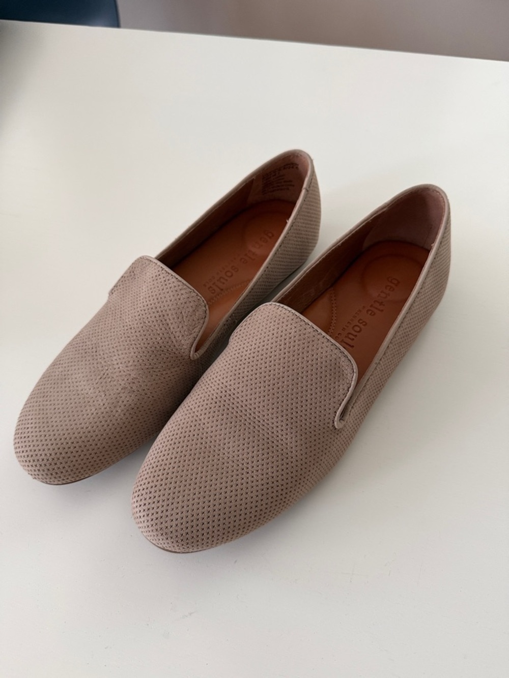 gentle souls Women's Perforated Taupe Slip-On Loafers